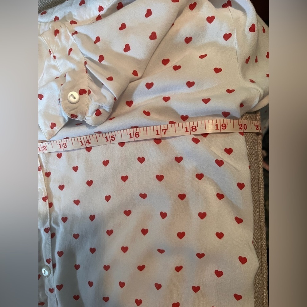 Japna white heart button down shirt waist tie lightweight size medium - Picture 6 of 6